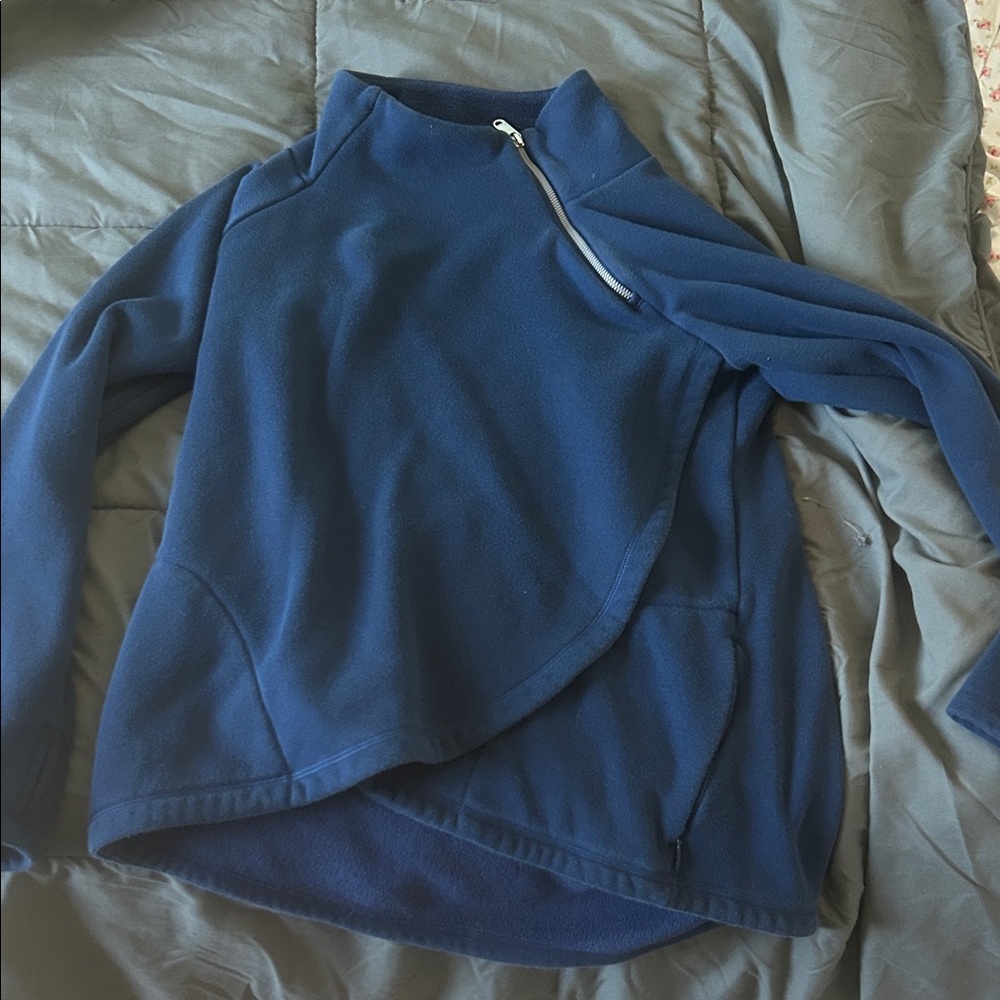 Athleta Asymmetrical Navy Blue Fleece Pullover